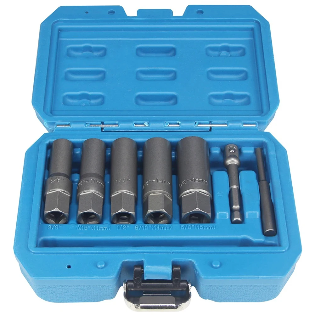 Garage Tool Workshop Equipment Socket Wrench Set Rounded Nuts Removal Spiral Cut Teeth Cr-Mo Steel Construction