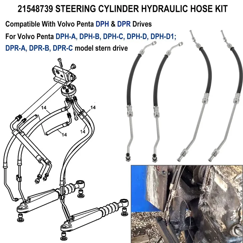 3863405, 3863406, 3863407, 21548739 Trim & Tilt Steering Cylinder Hydraulic Hose Line Kit Fit For Volvo Penta DPH & DPR Drives