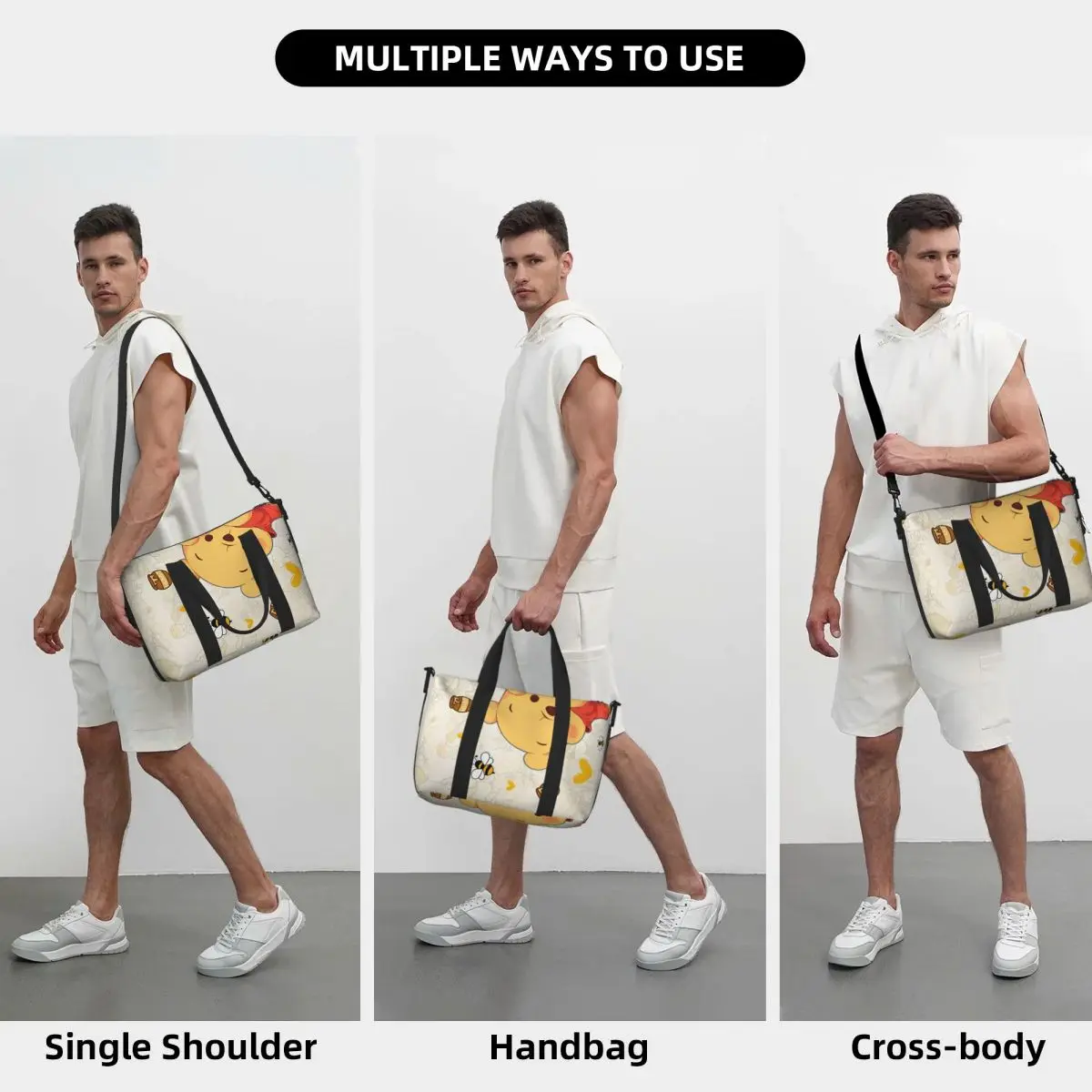 Borsa tote da donna alla moda Winnie The Pooh per lo shopping, grandi borse da weekend per la festa