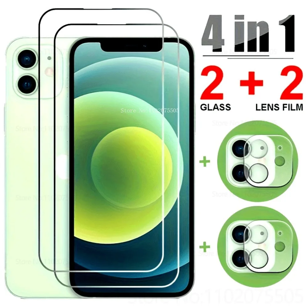 

[2+2]2 шт. закаленное стекло с черными краями + 2 шт. пленки для объектива для IPhone 16 Promax 14 Plus 15 Promax 16E 11 12 Mini 13 Promax 15 Plus Glass