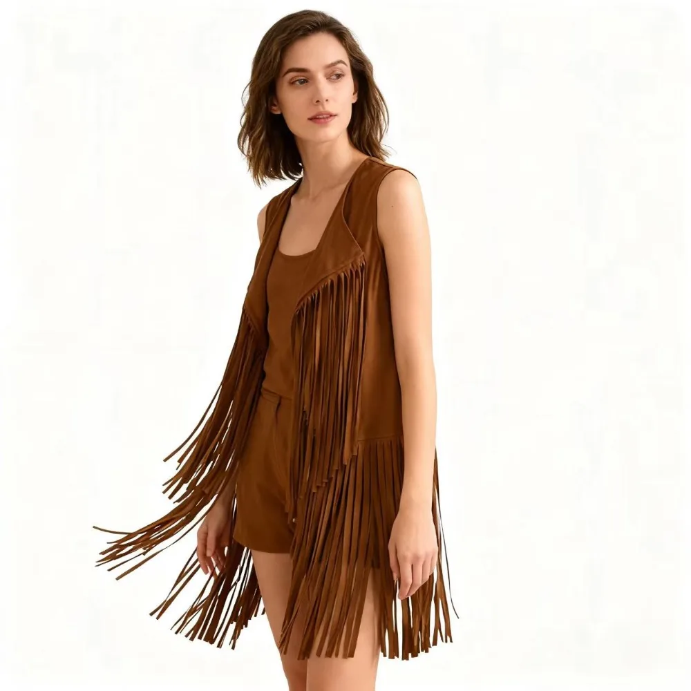 

Womens Fashion Tassel Vest, Lightweight Sleeveless Slim Fit Waistcoat, Trendy Casual Fringe Gilet for Daily & Party Wear