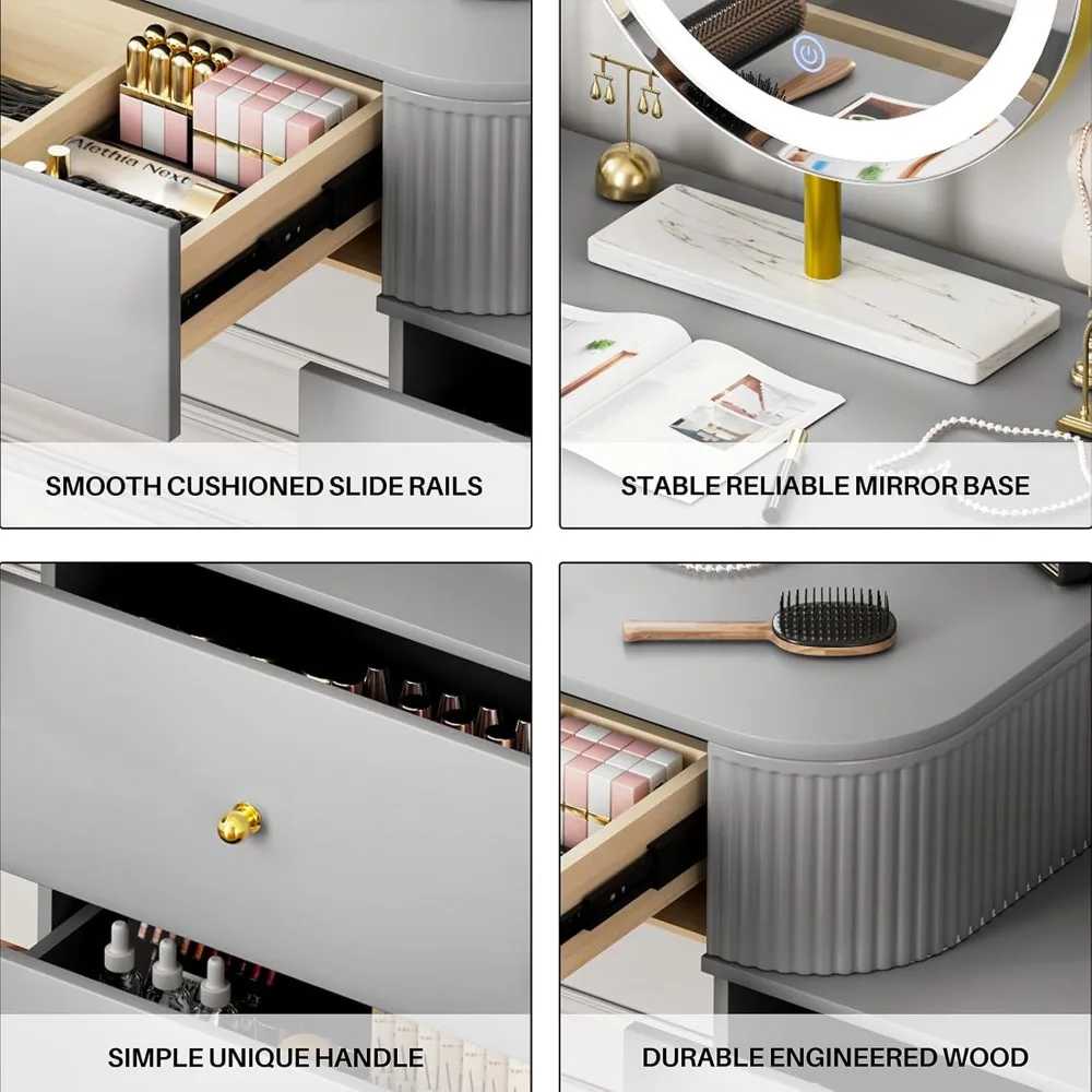 مكتب زينة بإضاءة LED مقاس 24 بوصة مع مرآة وطاولة مكياج مدمجة تتميز بدرج تخزين وشاشة لمس بثلاثة ألوان #5