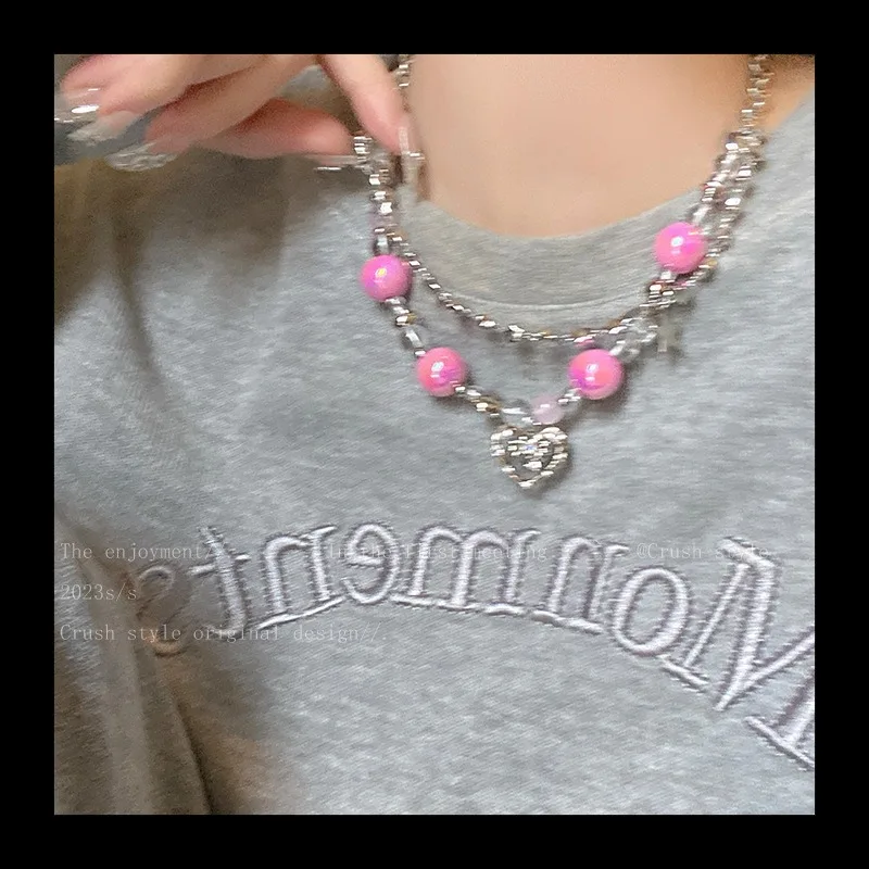 كاندي الحبيب ~ طبقة مزدوجة الحب مطرز سلسلة الترقوة المرأة 2023 جديد عصري اكسسوارات الحلو كول التوابل فتاة نمط قلادة