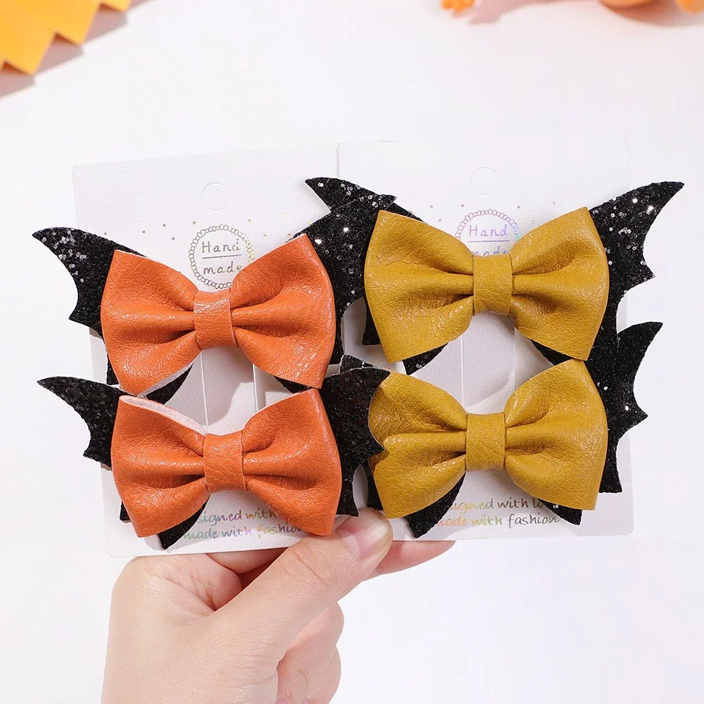 2pcs Halloween Barrettes Bat Wing Bow Hair Clips for Women Girls Bangs Clips Theme Party Performance Headdress Cosplay Headwear