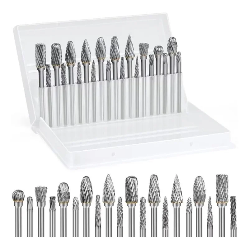 Conjunto de rebarbas de carboneto 1/8 Polegada haste morrer moedor ferramenta rotativa rasp bits acessórios para carpintaria perfuração escultura gravura-B51B
