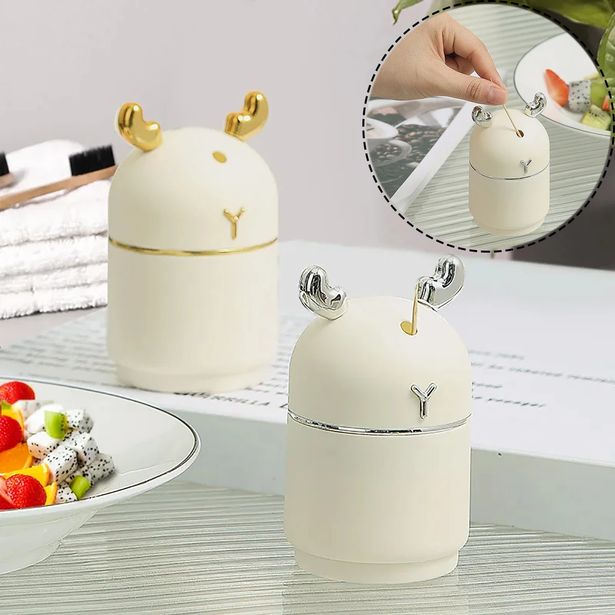 

Golden Antler Moose Press Type Toothpick Tube, Automatic Pop-Up Toothpick Organizer, Cartoon Cute Home Creative Toothpick Bottle