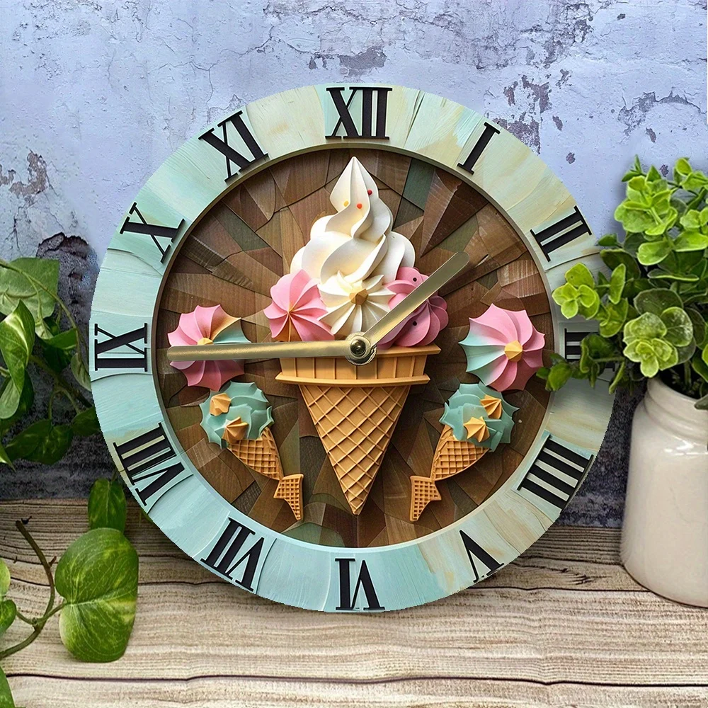 Ice Cream Cone Themed Silent Wall Clock - Aluminum, Perfect for Summer Vacation Decor Wall Clock Modern Design