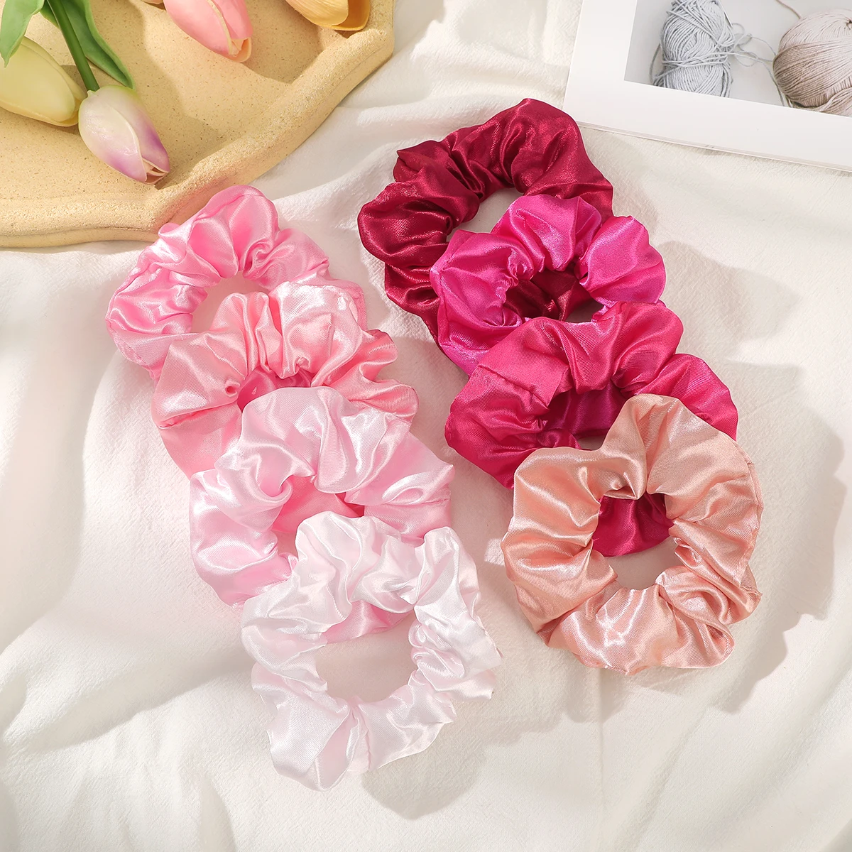 AWAYTR 8 قطعة مشرق اللون الساتان حبل العصابات الشعر إكسسوارات الشعر للمرأة الاطفال ذيل حصان حامل مطاطا Scrunchies الأربطة المطاطية