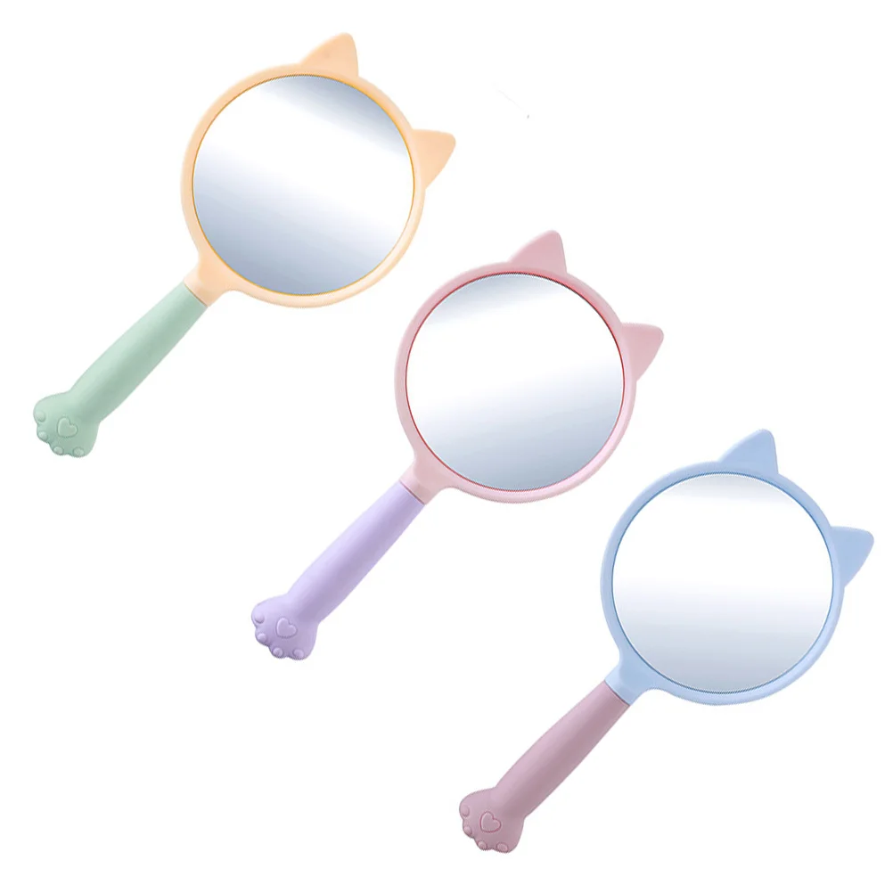 3 pçs gato garra cabeleireiro espelhos handheld maquiagem viagem beleza espelhos claro portátil alça confortável