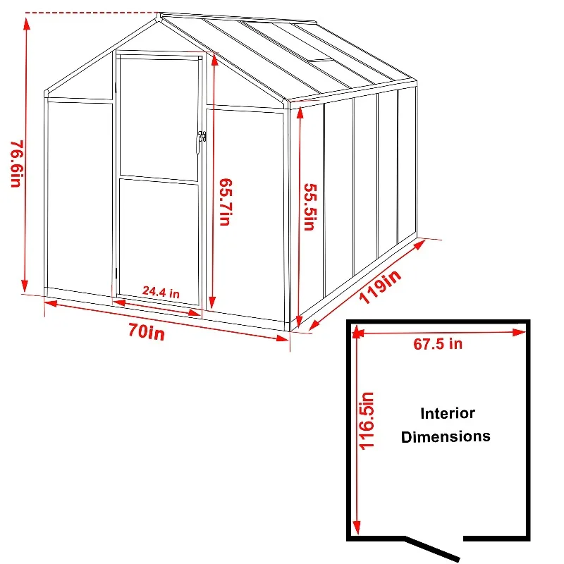 6x10FT Greenhouses for Outdoors, Aluminum Greenhouse with Adjustable Vents, Rivet Structure, Walk-in Green House with