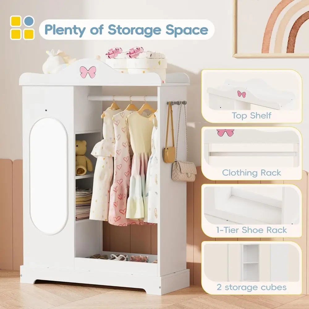 Armadio con armadietto per gioielli, portaoggetti per vestire con ripiani, organizer per costumi Wardrode con specchio a figura intera, armadio con bracciolo