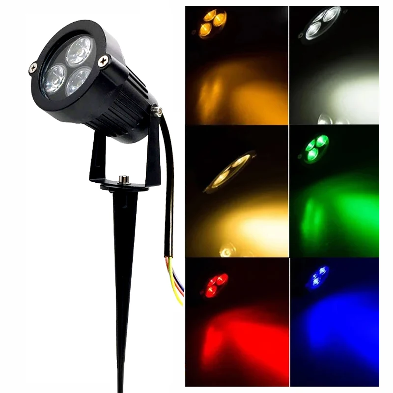 Iluminação de paisagem LED externa 3W 6W lâmpada de chão, lâmpada de jardim, classe de proteção IP65, cor RGB, AC110V 220V