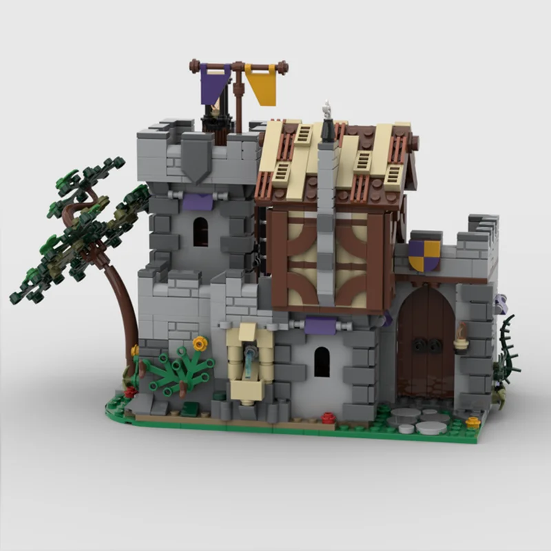 1043 peças moc 180928   Modelo de vista de rua, porta de rio medieval, vila, faça você mesmo, blocos de construção educacionais criativos para crianças, presente de brinquedo