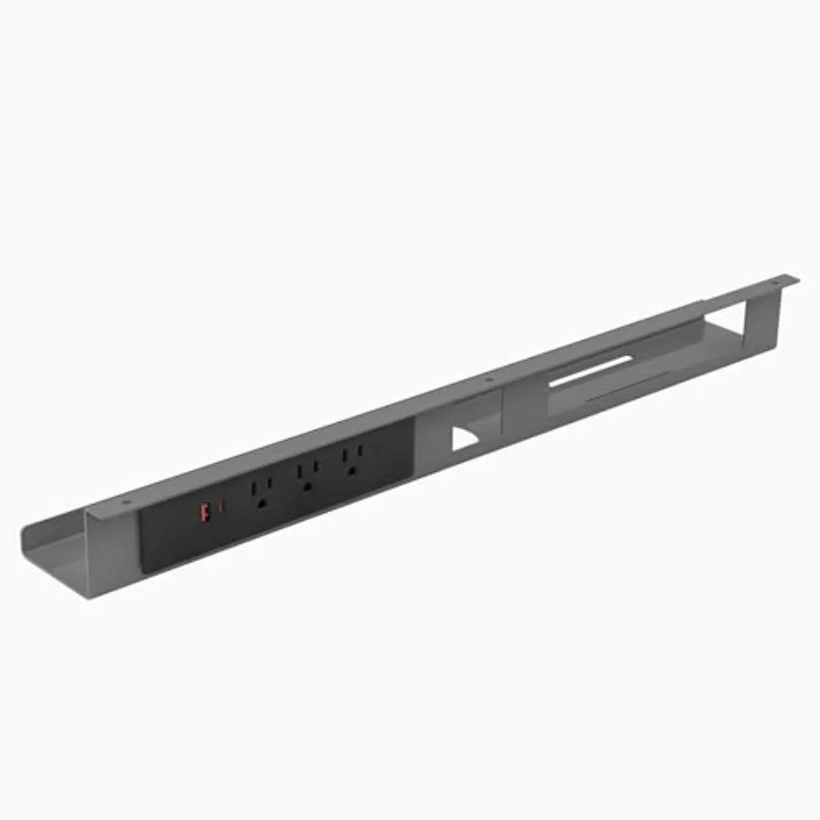 

Mini Cable Tray Under Desk Wire Organizer with Mounting Screws Compact Metal Cable Management Tray for Office Desks Grey 4 Plug