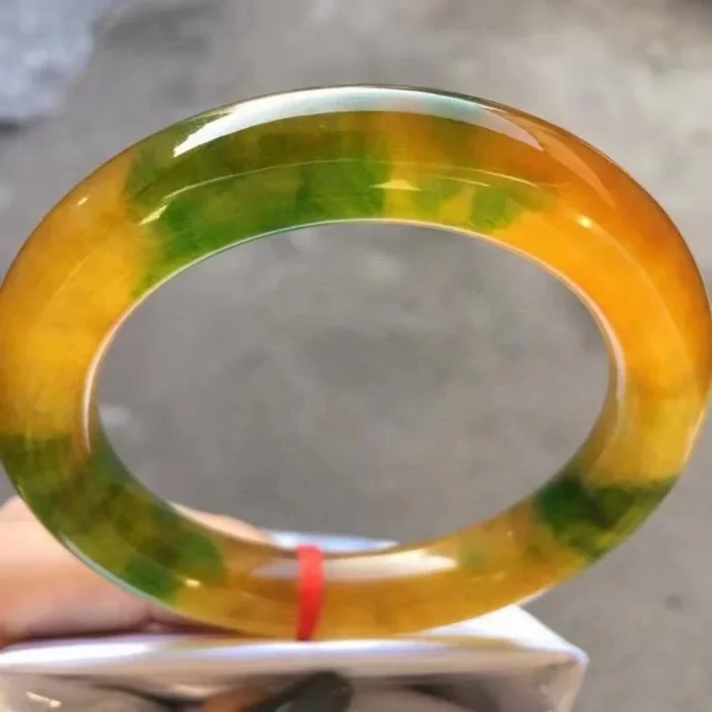 New Natural Jadeite rare Yellow Jade Floating Green Color Exquisite Jade Bracelet Perfect Bangles Handring Fine Jewelry