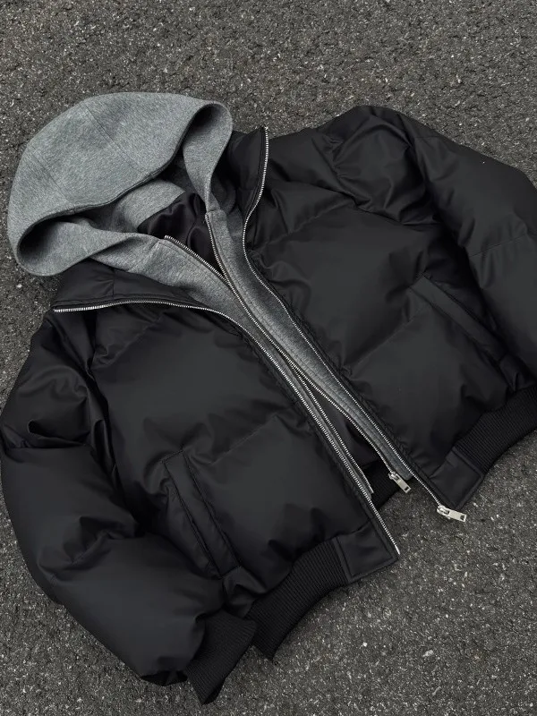 

Men's Winter Thiened Warm Cotton Jaet PU Leather ort Coat Hooded Zipper Closure Youth Faion Cold Proof Outerwear