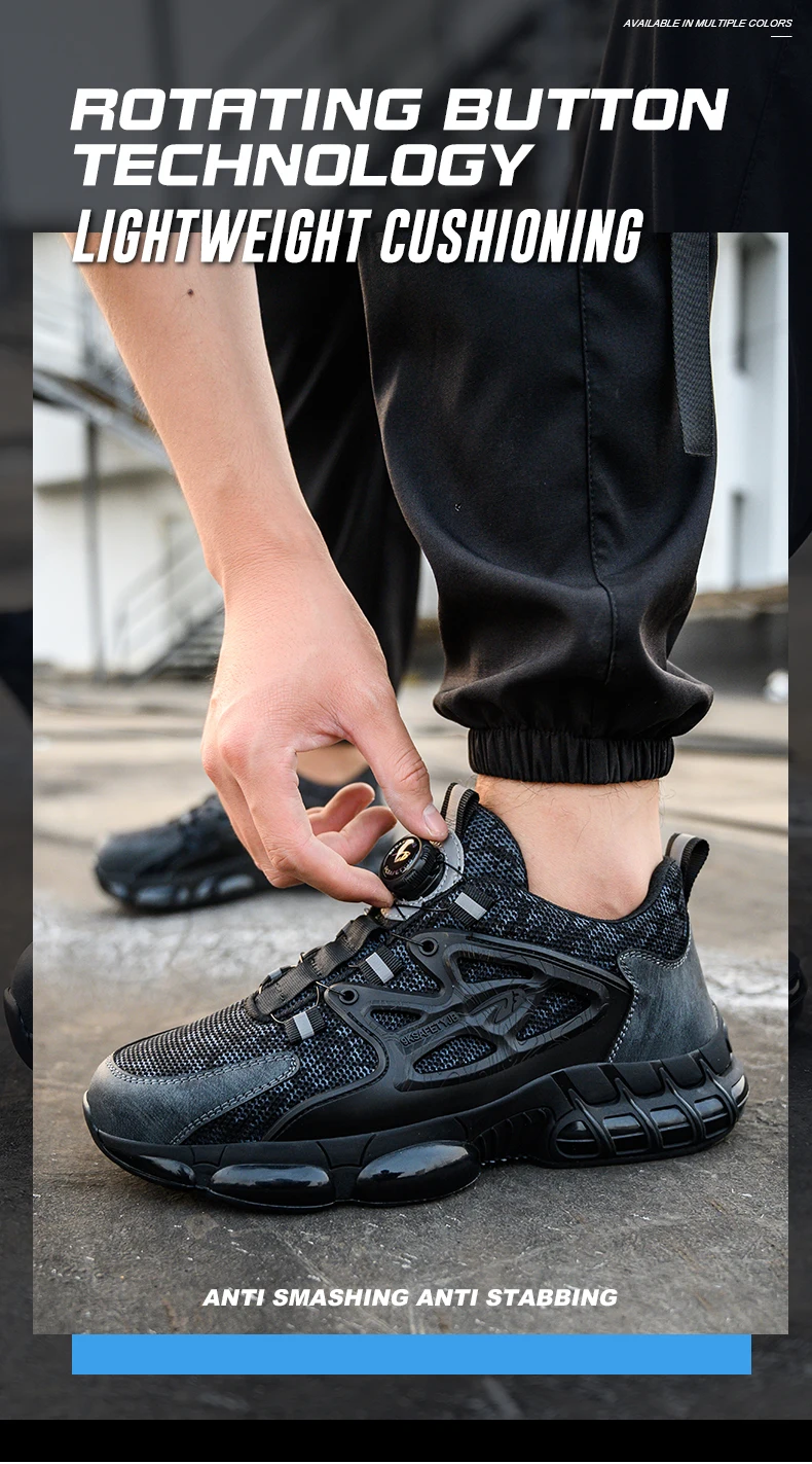 Rotating Button New Safety Shoes Men Anti-smash Anti-puncture Work Shoes Fashion Men Sport Shoes Security Protective Boots