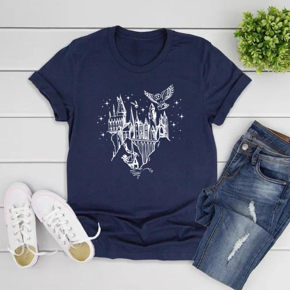 Wizard Castle T-Shirts Believe in Magic T-shirt Magical School Tee Women Short Sleeve Tshirts Wizard School T Shirt Bookish Gift