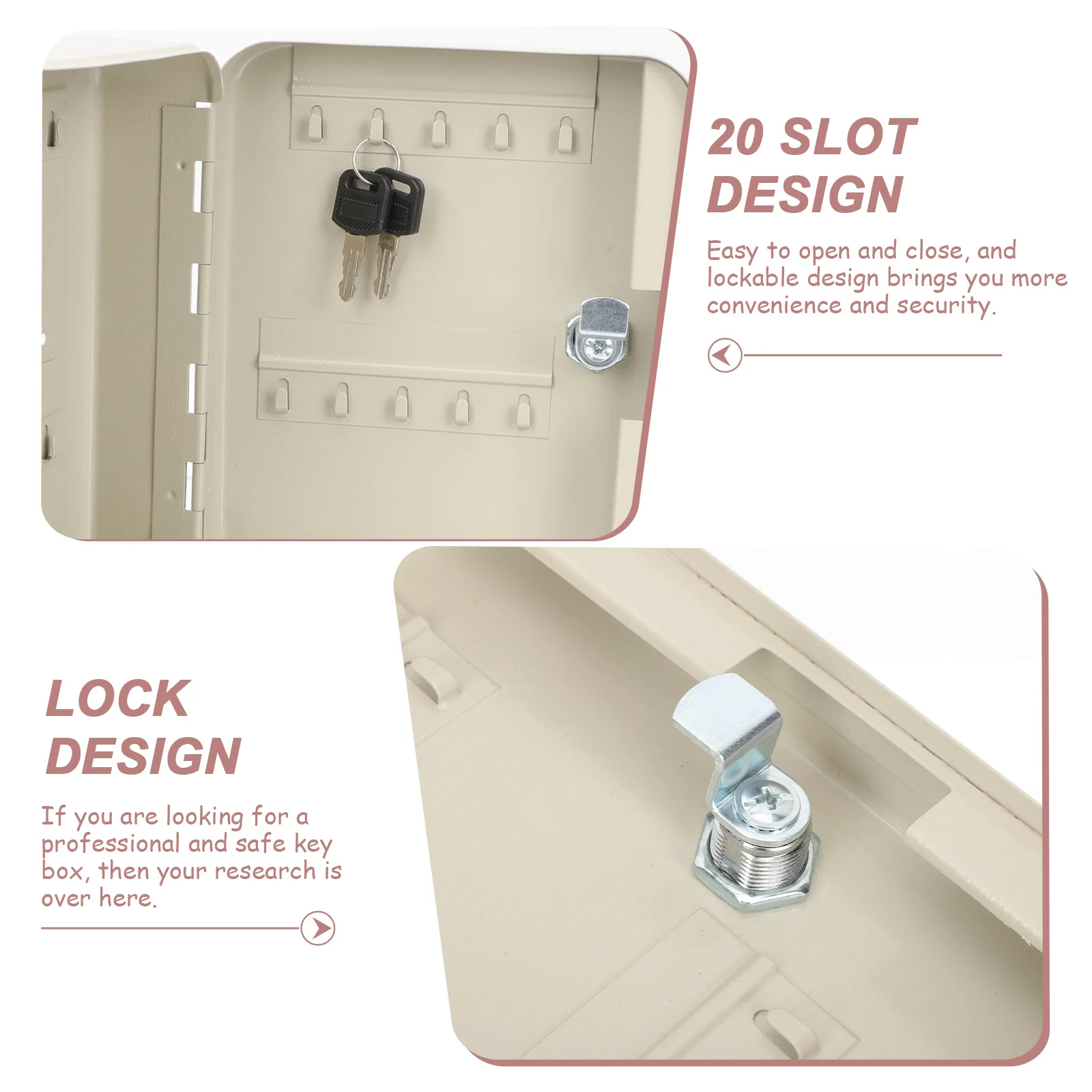 Cabilock 1 Set Wall Mount Key Cabinet Organizer Metal Storage Holder Multi-Slot Security Safe White Wrought Iron Entry Keys Box