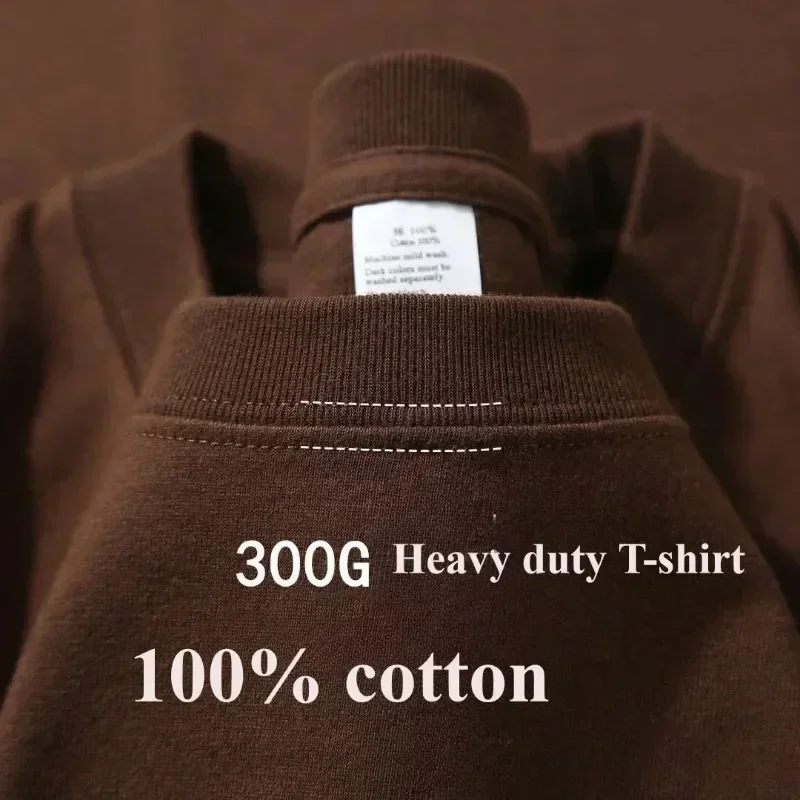 Summer Cotton Heavy Duty 300grams American Pure Cotton Short Sleeves T-shirt Men Casual Base Top Oversized T Shirt 2025 image 3