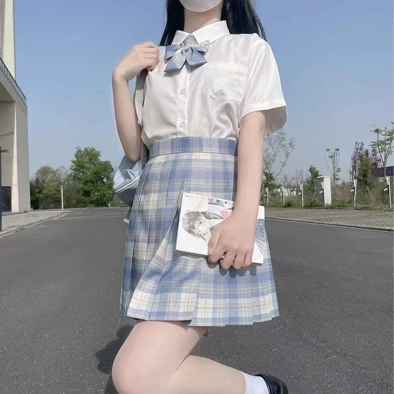 Jk Uniformes Gyaru Conjunto de uniforme escolar para menina, saia plissada de estudante, manga curta, laço Seifuku, estilo japonês