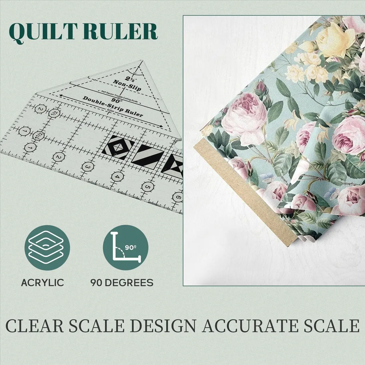newyear828 90 Degree Double Strip Quilt Ruler, 10 Inch Acrylic Quilting Triangle Rulers, Non-Slip Quilting Rulers and Templates