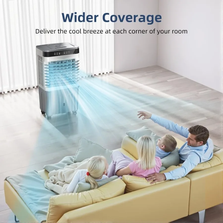 휴대용 에어컨, 3.7갤런 물탱크로 최대 12시간 지속 냉방, 조절 가능한 15003000CFM 공기 흐름, 리모컨 포함
