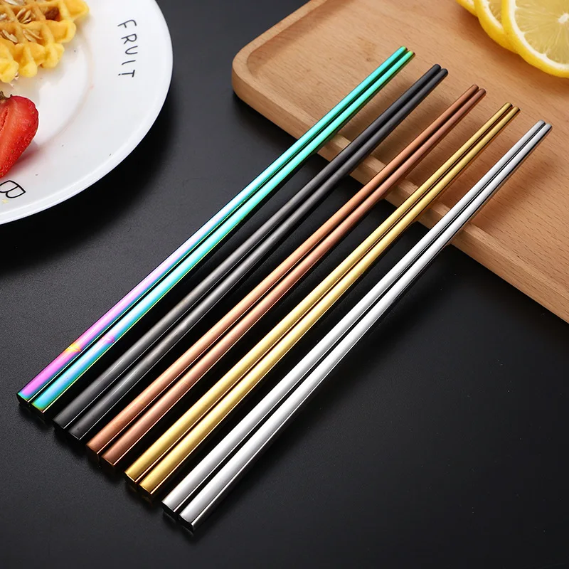 

1-5 Pairs Stainless Steel Chinese Chopsticks Portable Non-slip Metal Chopsticks Sushi Food Sticks Kitchen Tableware Accessories