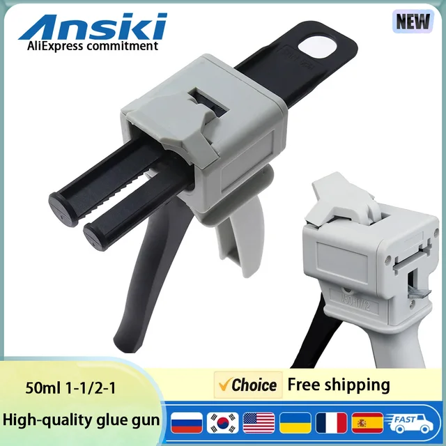 1-1/2-1 pistolet do klejenia 50ml Ręczny pistolet do klejenia AB Pistolet do klejenia uszczelniającego epoksydowego wysokiej jakości materiał PP pistolet do napełniania klejem dentystyczny pistolet do klejenia