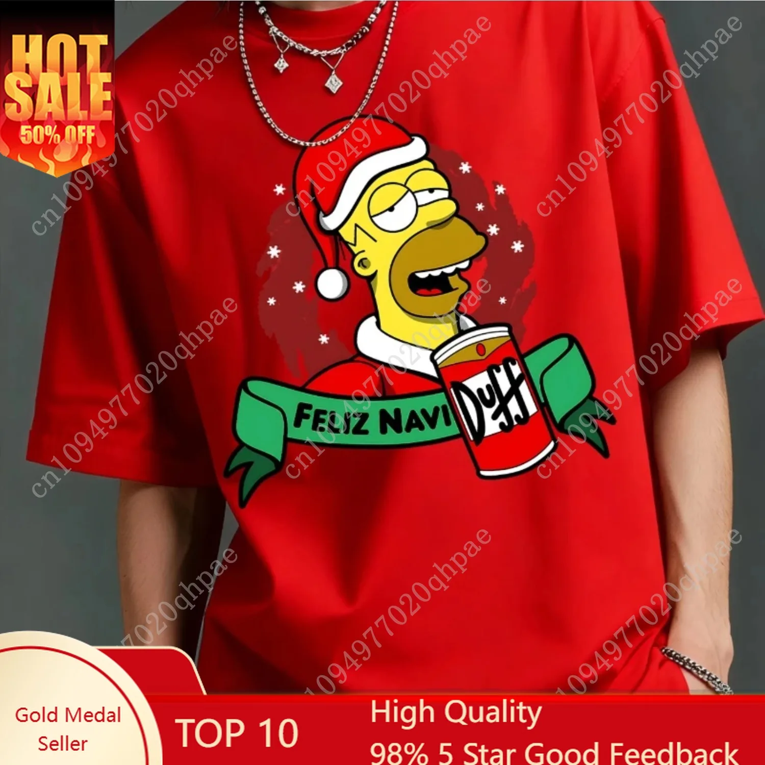 

Merry Christmas in Summer! Simpson Christmas Collaboration Christmas Homer Print Short Sleeved T-shirt for Both Boys and Girls