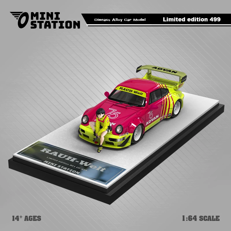 

MiniStation 1:64 Yellow powder painted Porsche 911 964 RWB GT tail action figure alloy model