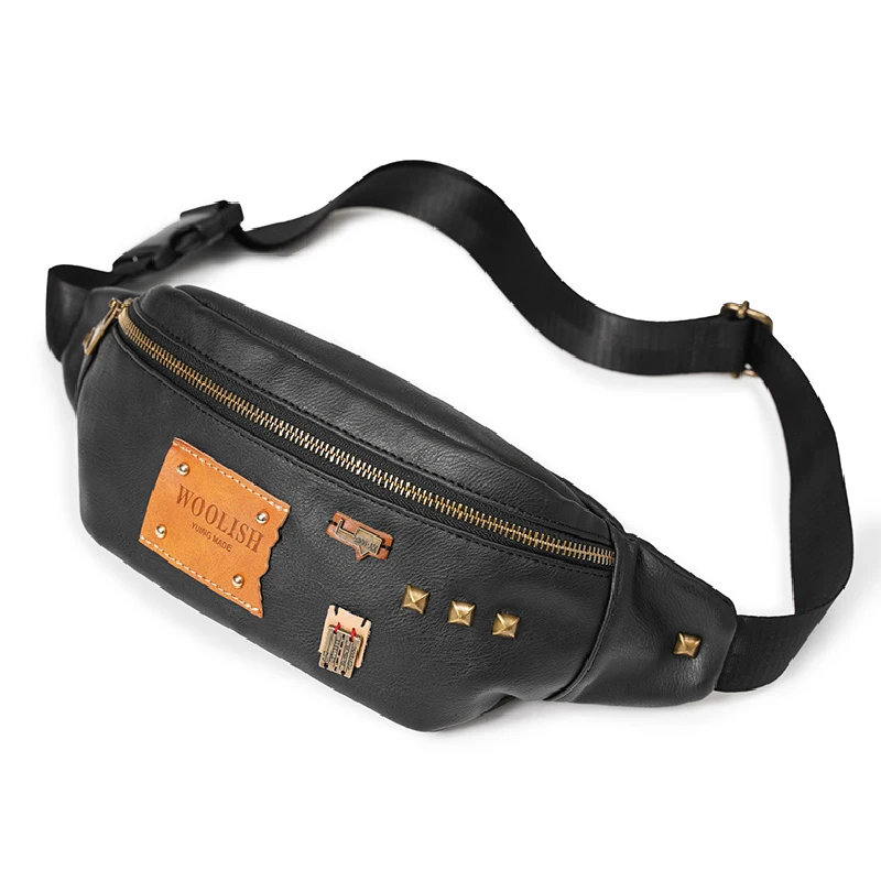 Imagem -02 - Design de Rebites para Homens Bolsas de Cinto pu Casual Viagem Bolsa de Peito Impermeável para Homens Fanny Pack Moda de Alta Qualidade