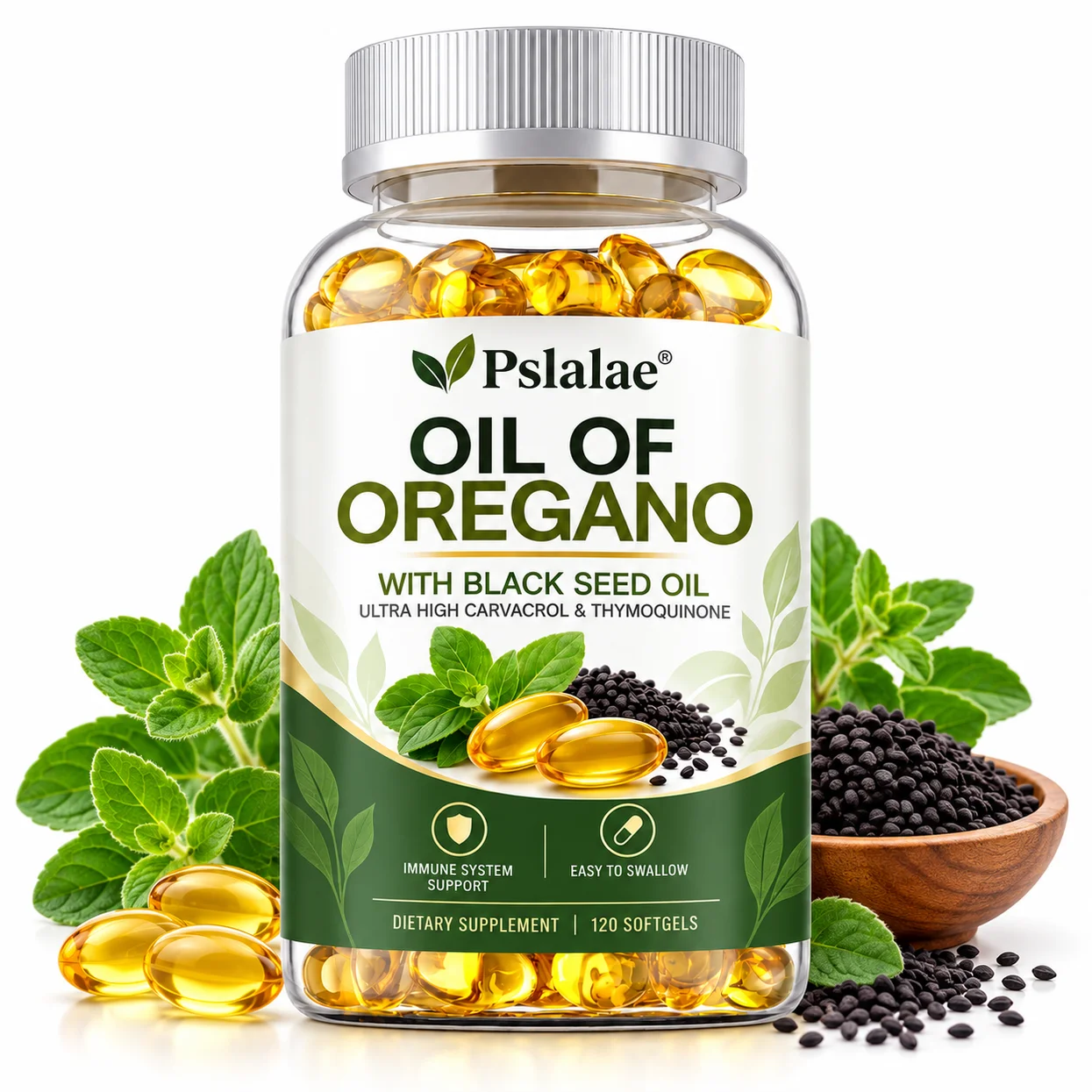Oregano Oil Softgels - Digestive Wellness, Gut Health & Daily Immune Support with Black Seed Oil, Botanical Dietary Supplement