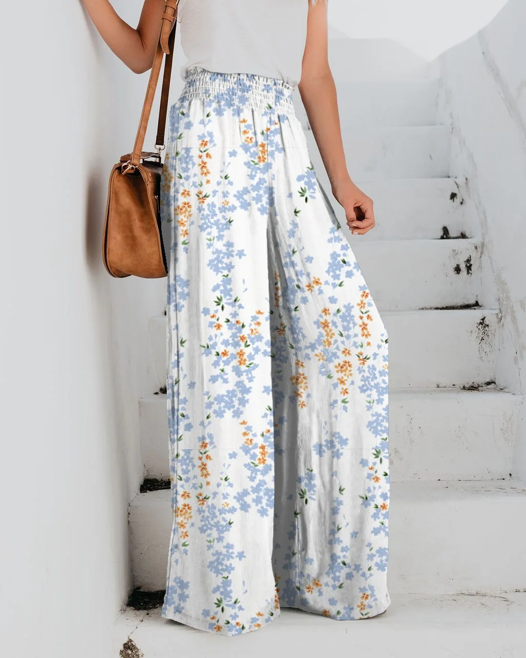 New Casual Floral Print Wide Leg Pants Women Baggy Flare Pants Breathable Sweatpants Woman Clothing Summer Streetwear Joggers