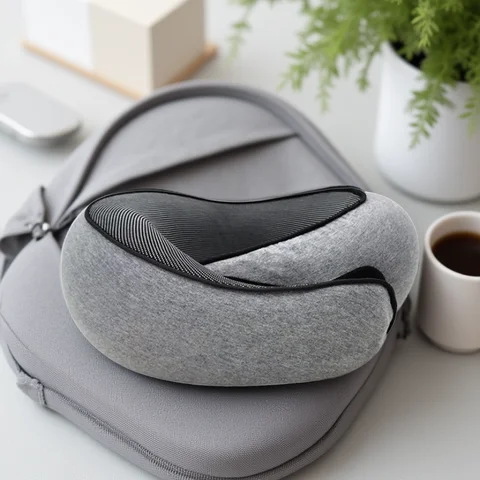 Travesseiro de pescoço para viagem, espuma de memória, formato de u, estilo caracol, suporte para pescoço, portátil, ajustável, macio, descanso de meio-dia, travesseiros para dormir