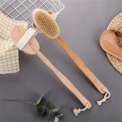 Long Wooden Handle Body Brush Removable Bristle Exfoliating Dry Skin Back Scrubber Shower Skin Spa Cleaning Massager Bathroom