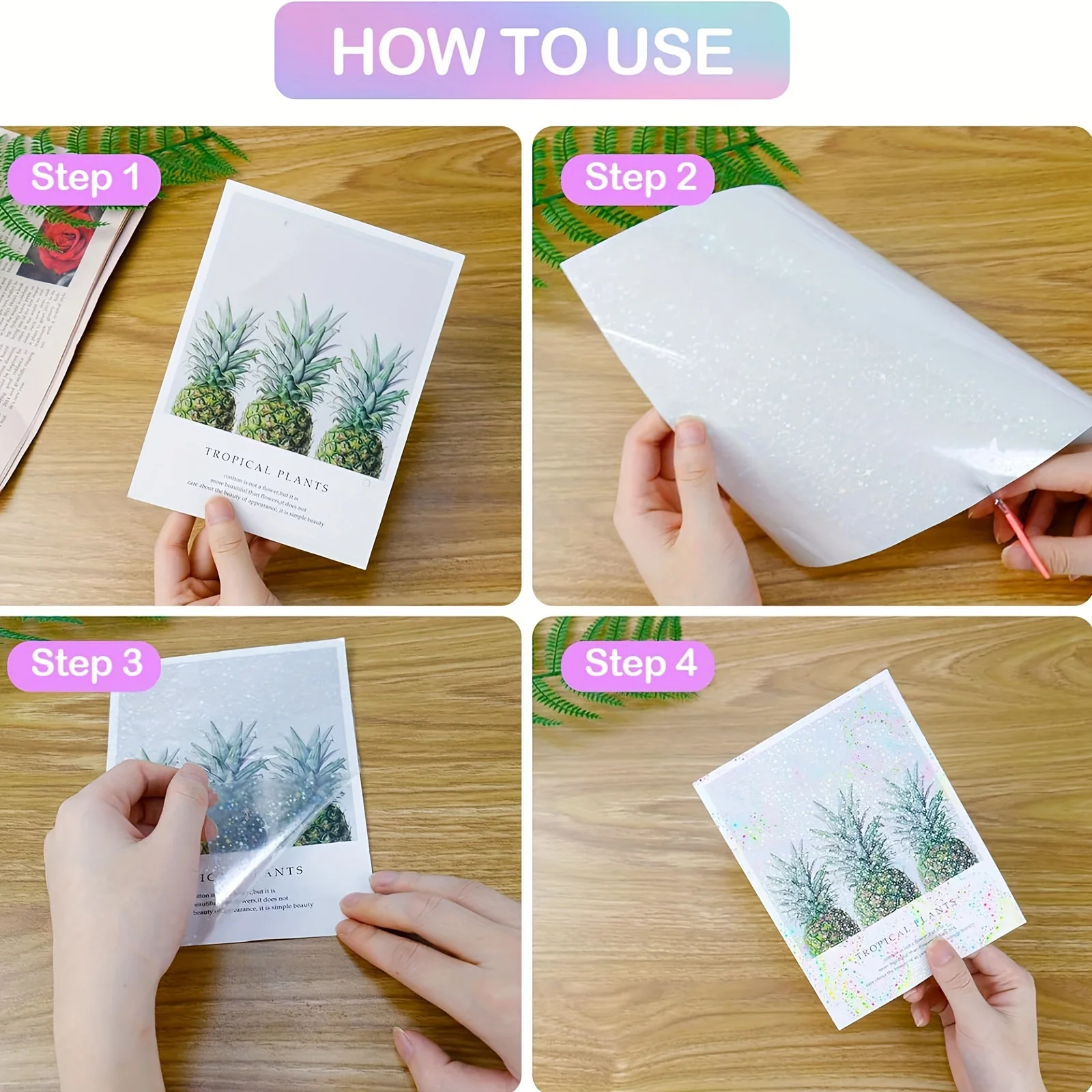 50 hojas de patrón de estrella, tamaño: 2,9x4,1 pulgadas, papel adhesivo holográfico, película de laminación en frío con superposición holográfica transparente con purpurina