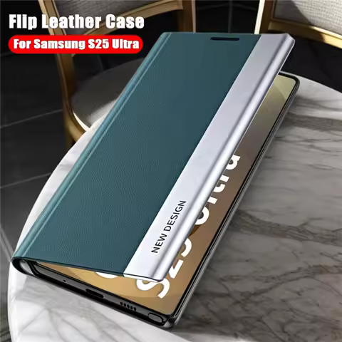 Leather Flip Phone Case For Samsung Galaxy S25 S24 S23 S22 S21 S20 Ultra Plus Edge FE Plating Cover For Samsung Note 20 Ultra