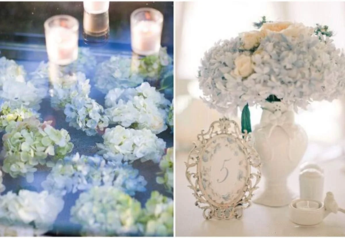Artificial Flowers Silk Hydrangea Flowers with 5 Big Heads Bunch Bouquet for Home Wedding Party Decor DIY, Light Blue