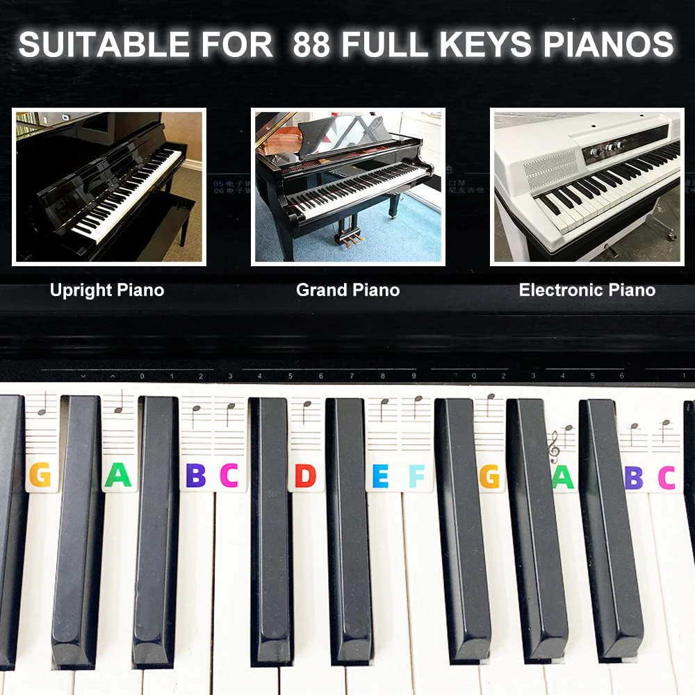 88 Keyboard Piano Notes Beginner\'s Guide Removable Piano Keyboard Note Labels Non-Adhesive Removable Piano Keyboard Stickers