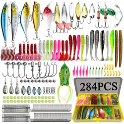 78/122/284pcs Fishing Lures Kit for Topwater Bait Rigs Tackle Kit for Bass Trout Salmon Fishing Accessories