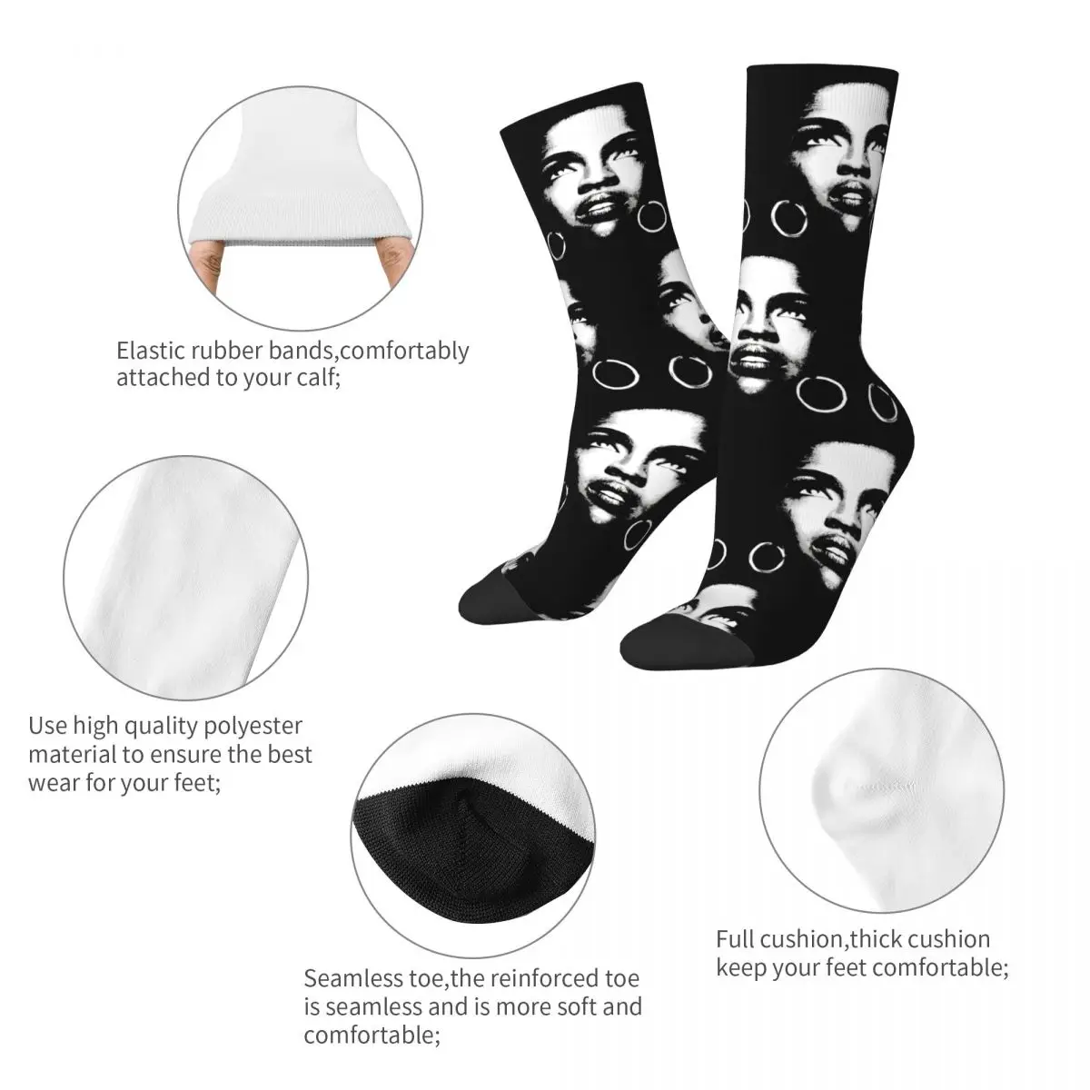 Men's Lauryn Hill Fugees The Famous Band Socks Cotton Fashion Socks Novelty Accessories Middle TubeSocks Suprise Gift Idea