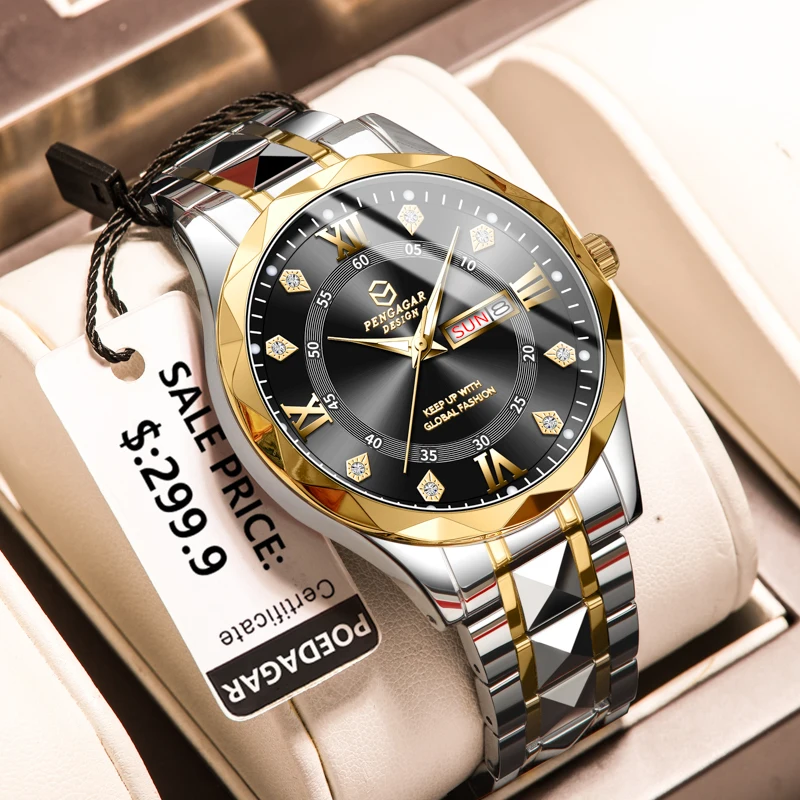 PAAZOMU Luxury Brand Man Watch Waterproof Luminous Date Week Men's Quartz Wristwatch Stainless Steel Fashion Sports Men Watches