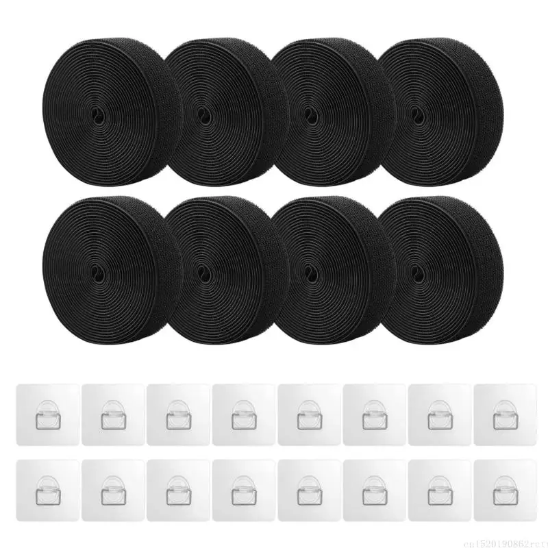 D5BB Black Safety Strap Set with Square Adhesive Anchors, D-Rings, and Sticker Hook Fastening for Display Equipment