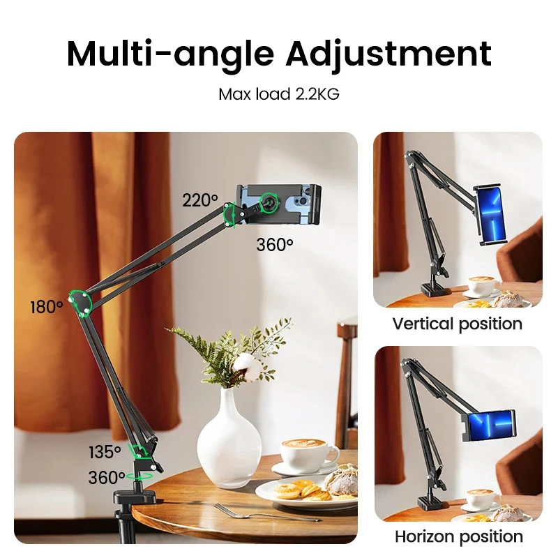 Tablet Holder for Bed with 90cm Metal Arm iPad Stand Tablet Bracket 360° Rotating Bed Phone Mount for 4.5~12.9 inch Phone Tablet