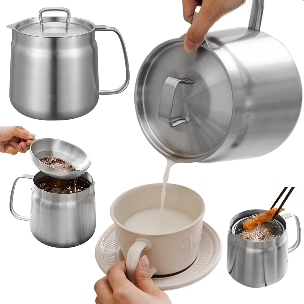 

1.5/2L Oil Filter Pot Large Capacity Stainless Steel Pouring Oil Bottle Multifunctional Oil Filter Tank for Cooking French Fries