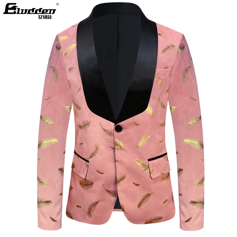 Men Gold Printing suit Hot Stamping Velvet Blazer gilding Pleuche Suit Jackets foil printed Flannel Gold stamping Velvet Blazers