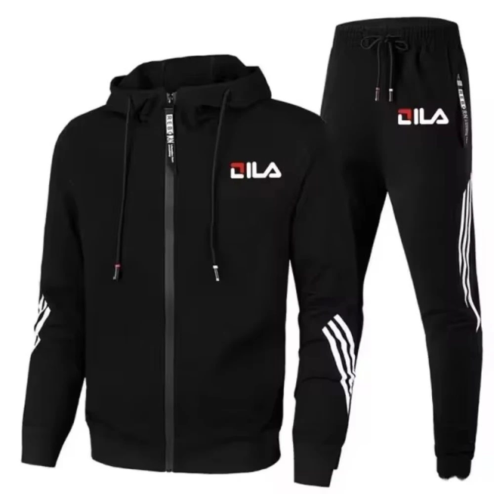 Fashion Tracksuit Men Zipper Cardigan Jacket+Sweatpants Stripe Running Fitness Basketball Suit Autumn New Jogging 2 Piece Set