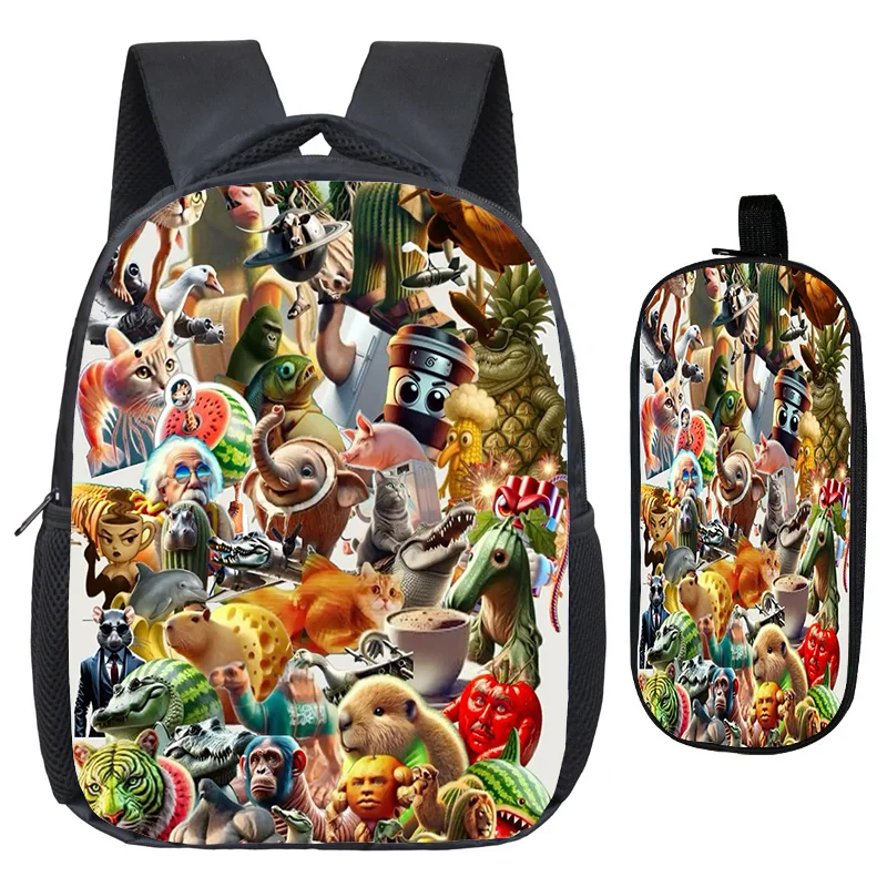 AI Game الإيطالية Brainrot ثلاثية الأبعاد طباعة حقيبة الظهر القلم Case2pcs طالب حقائب الظهر غير رسمية للأطفال حقيبة مخصصة ضوء تنفس Mochila #4