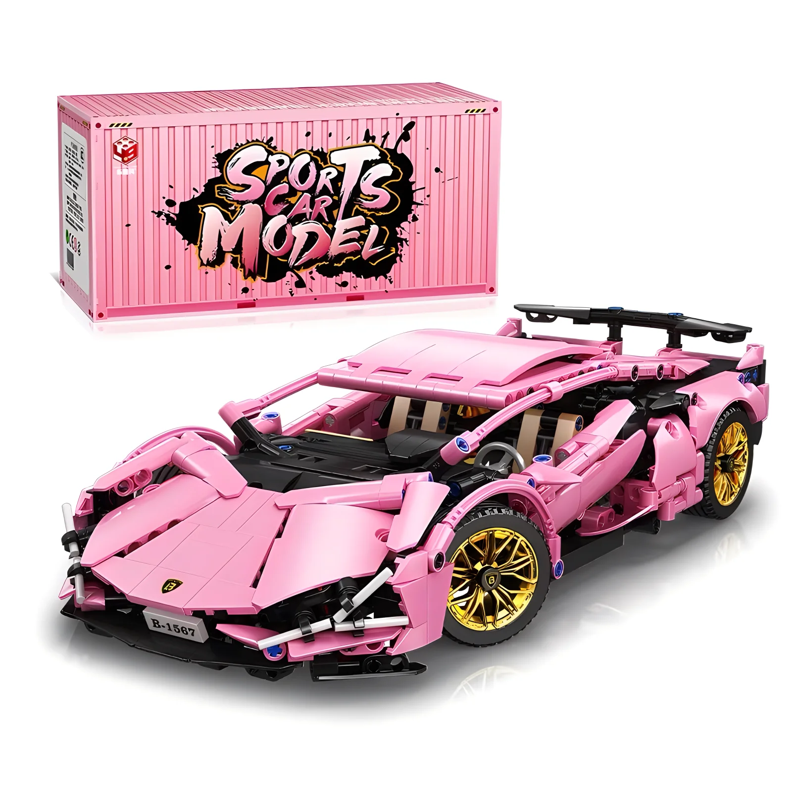 1:14 Pink Sports car RC Toy Car Building blocks Toy Birthday Gift MOC Sports Car Model (1314+ particles)